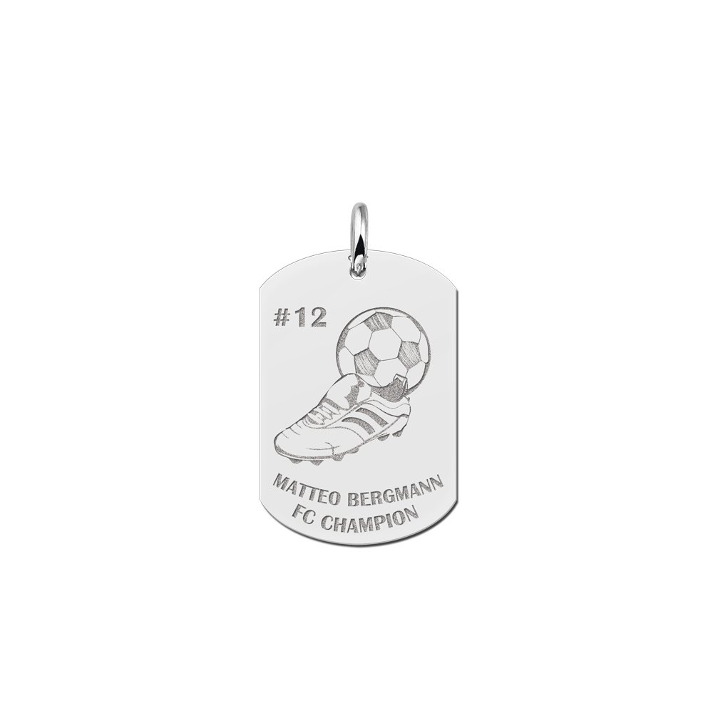 Zilveren Dog Tag met Voetbal Thema | Names4ever