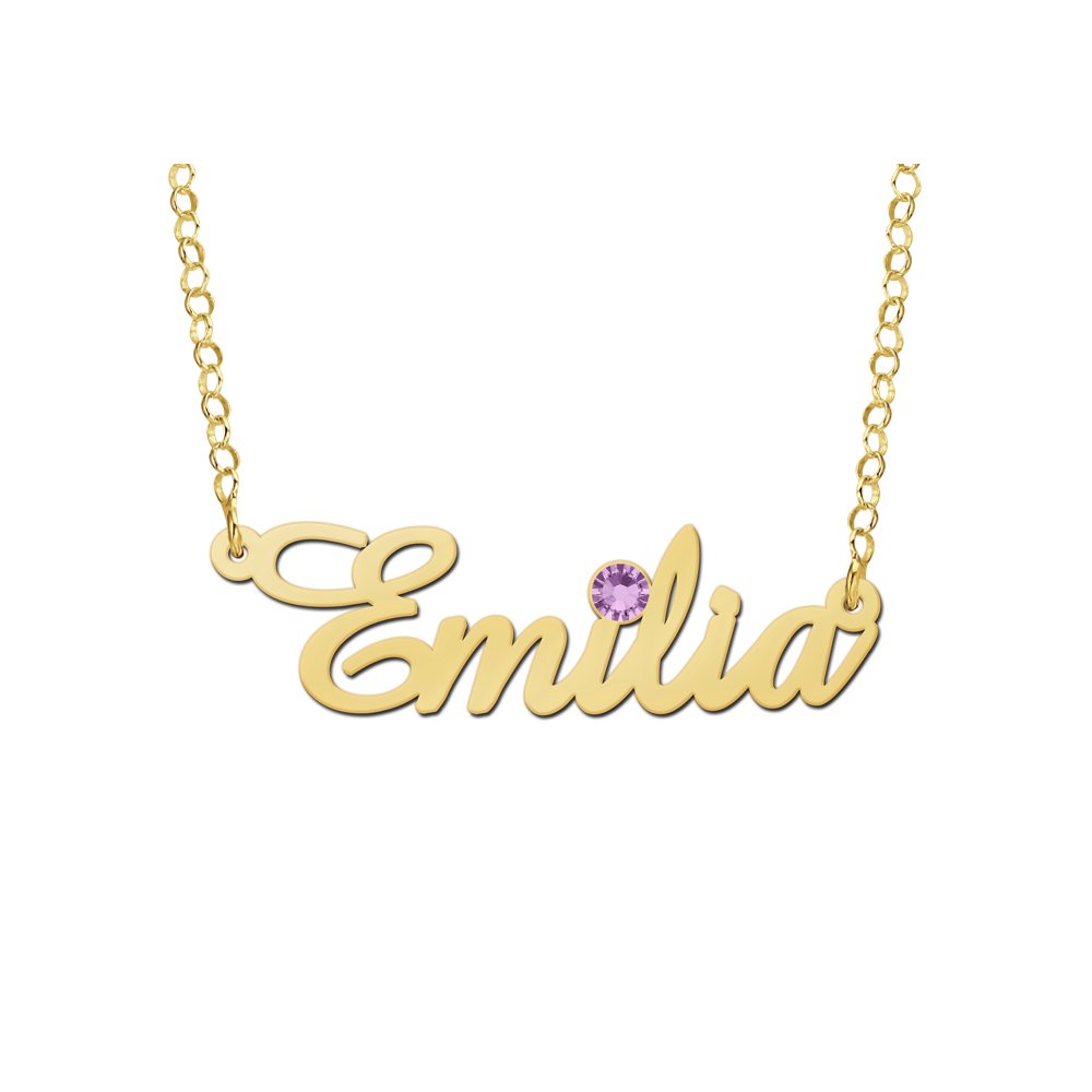 Zilveren Vergulden Naamketting met Geboortesteen Emilia | Names4ever