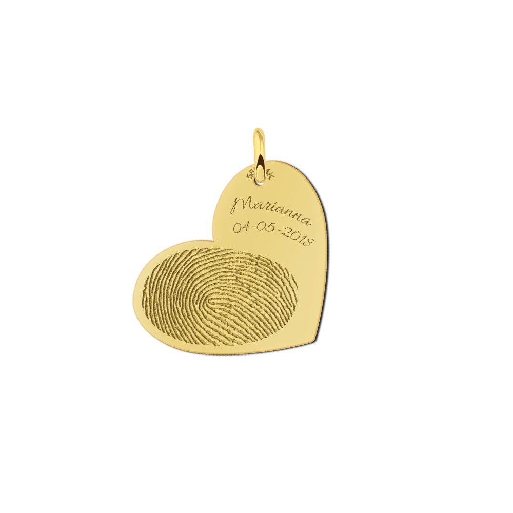 Hartvormige Hanger met Vingerafdruk en Tekst van Goud Names4ever