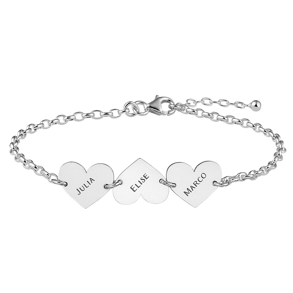 MOEDERDAG | Names4ever Zilveren Armband met Drie Naamhartjes ZNA62