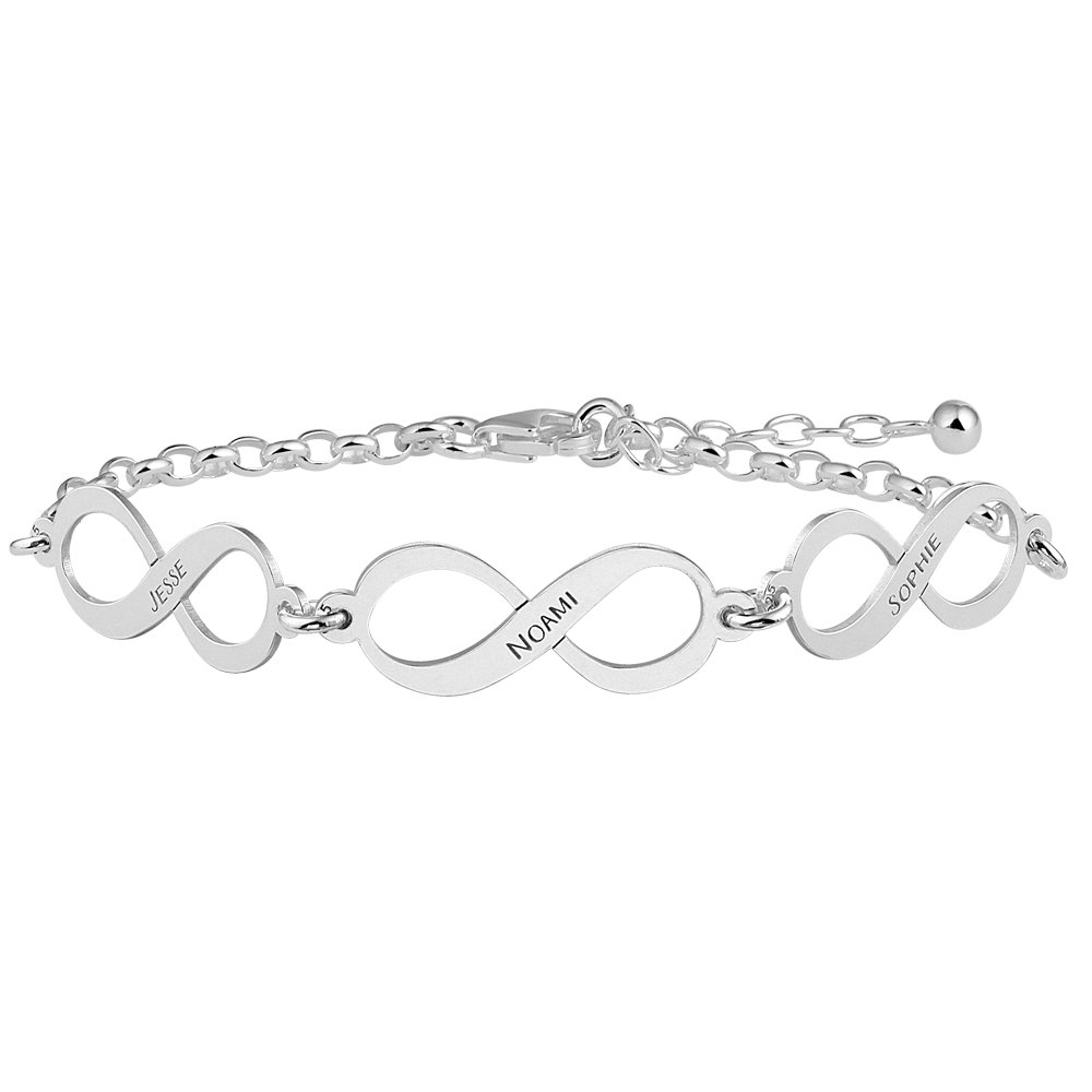 Moederdag Sieraden | Names4ever Drie Namen met Infinity Tekens Armband van Zilver