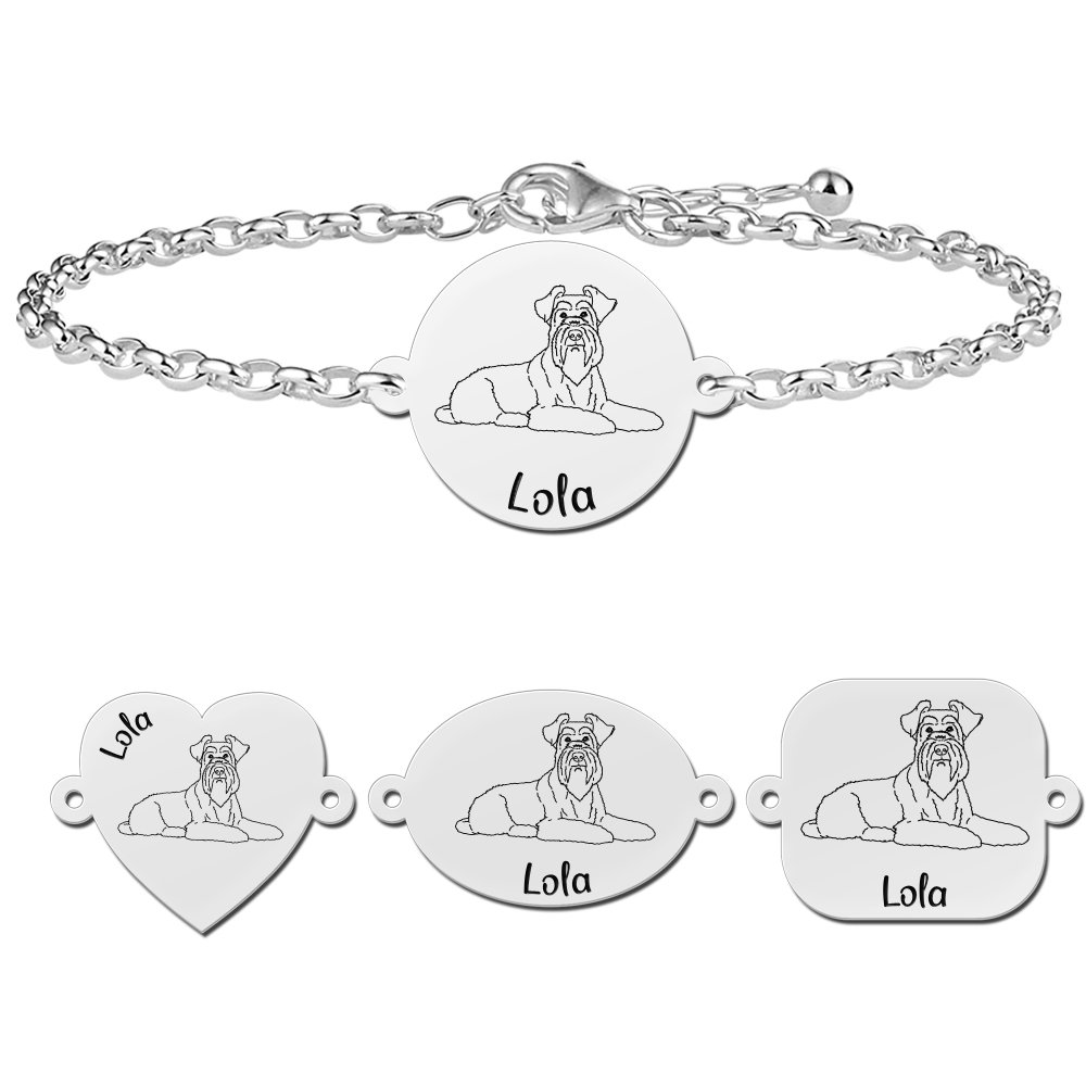 Zilveren armband met honden gravure Miniatuur Schnauzer - Names4ever