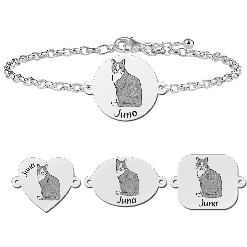 Zilveren armband met kattenhanger Tuxedo kat - Names4ever