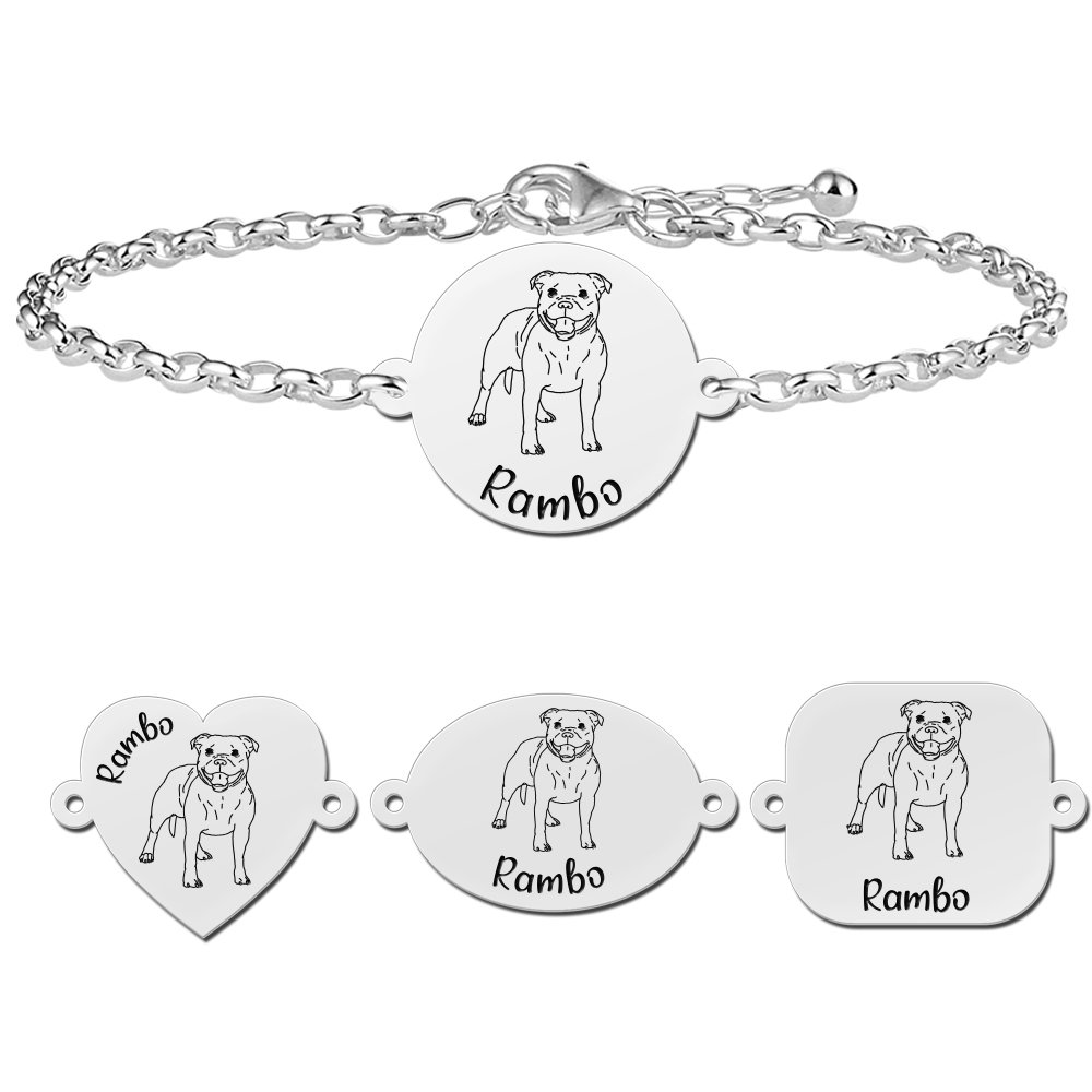 Zilveren armband met naam gravure hond Pittbull - Names4ever