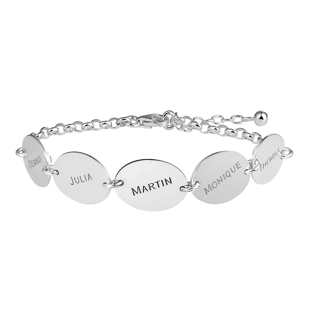 Names4ever Zilveren Armband met Vijf Ovaaltjes met Naam ZNA65