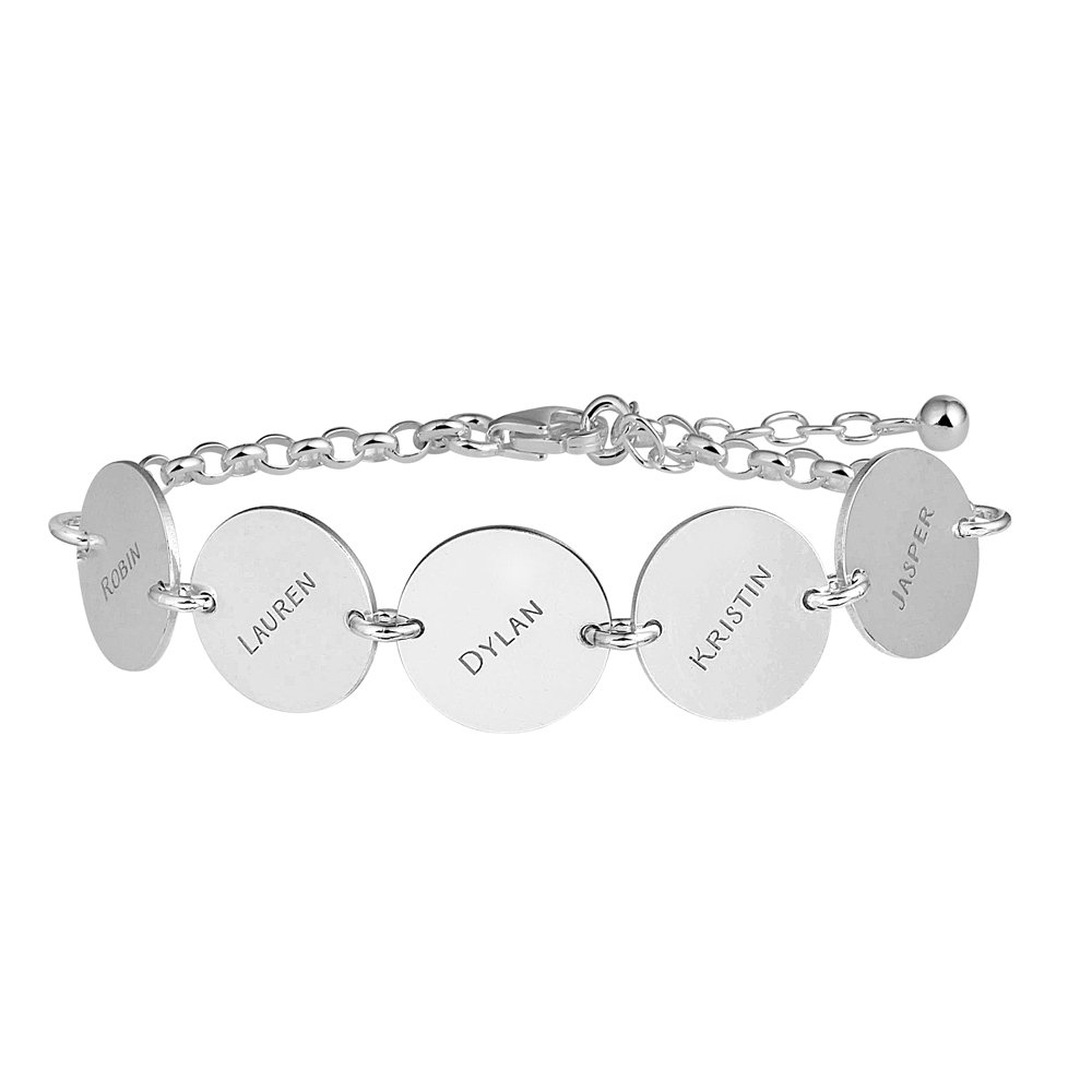 Names4ever Zilveren Armband met Ronde Graveerplaatjes ZNA67