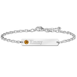 Kimmy Bar Armband van Zilver met Naam en Geboortesteen > Names4ever