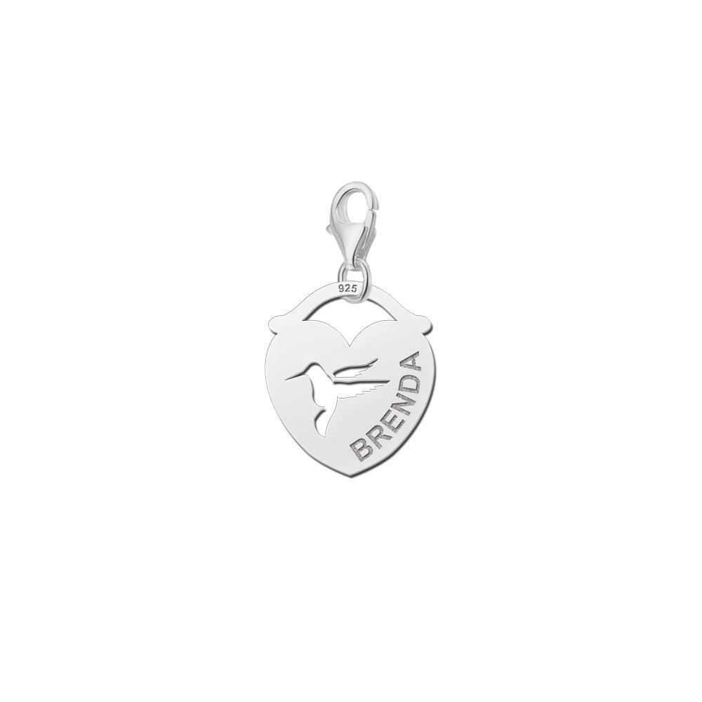 Names4ever Hart Charm Naambedel met Vogel ZNDB011