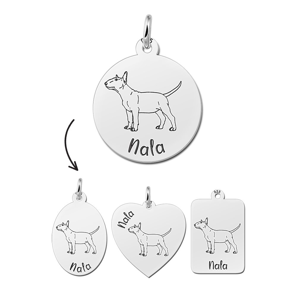 Zilveren Hanger met Hond Bull Terrier + Naam Graveren