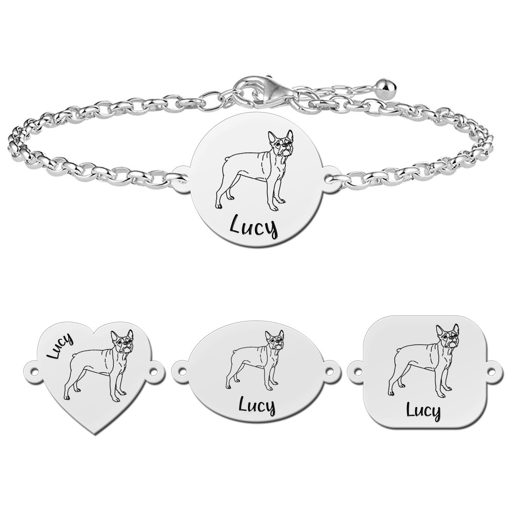 Zilveren honden armband Boston Terrier - Names4ever