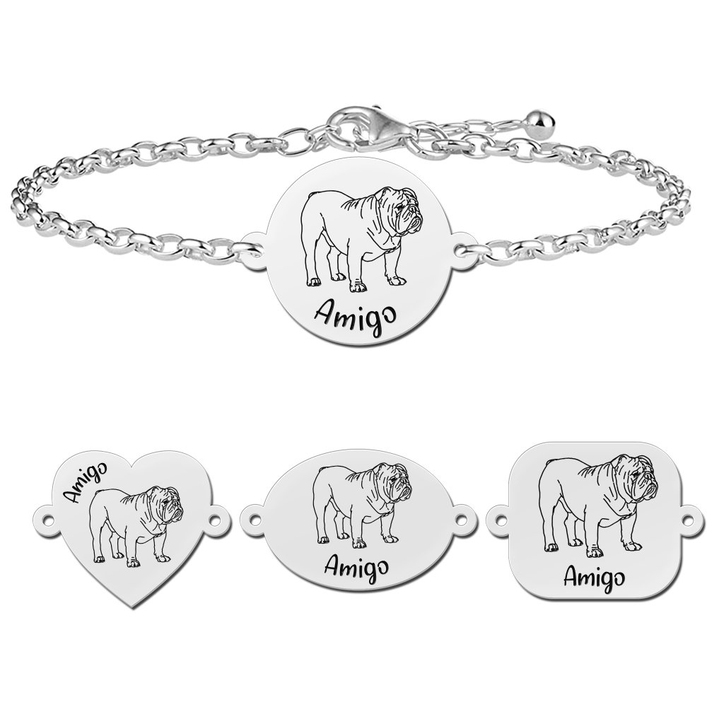 Zilveren honden armband Engelse Bulldog - Names4ever