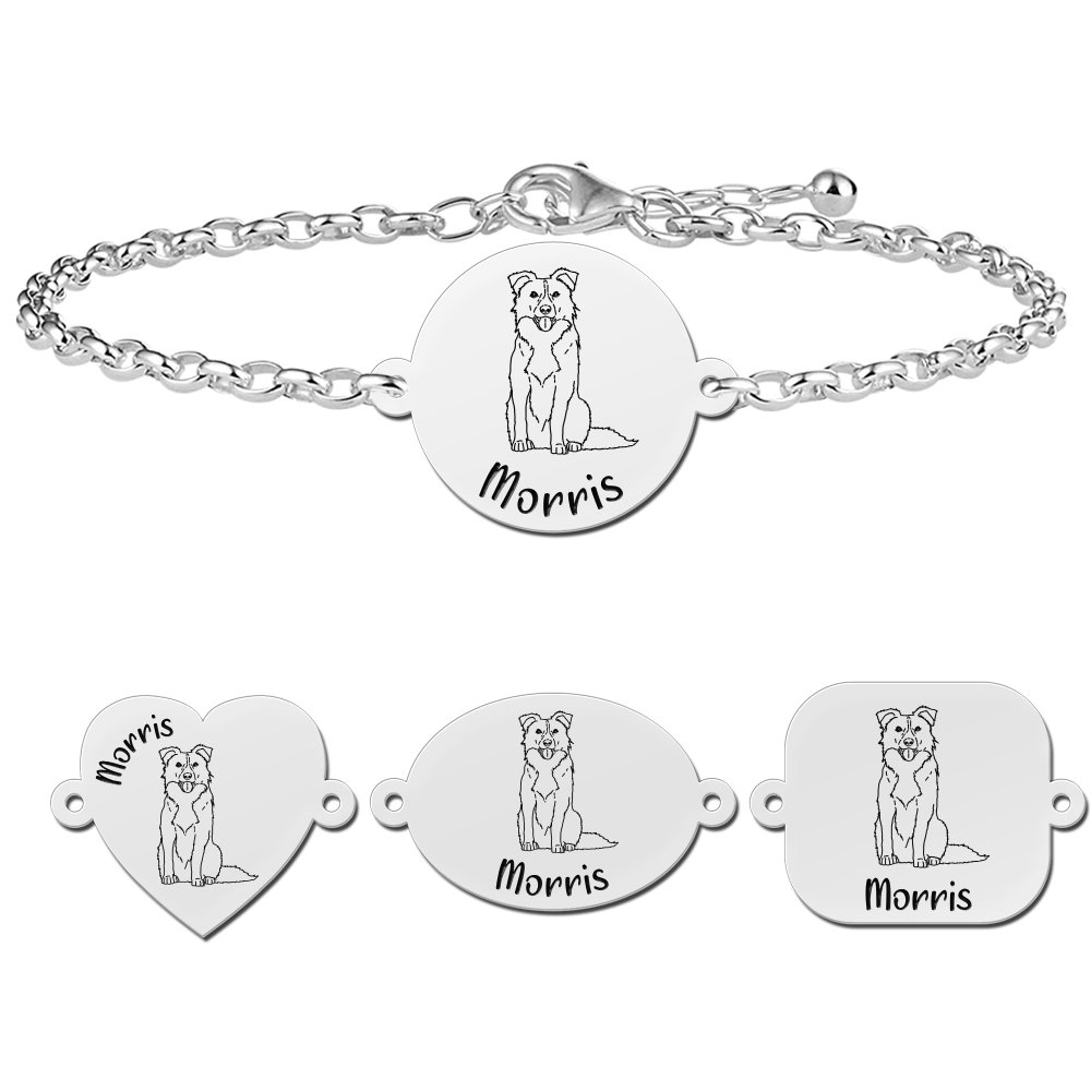 Zilveren honden armband met naam Border Collie - Names4ever