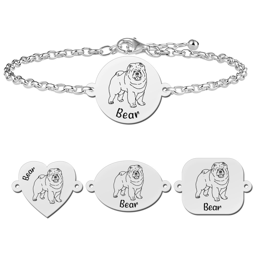 Zilveren honden armband met naam Chow Chow - Names4ever