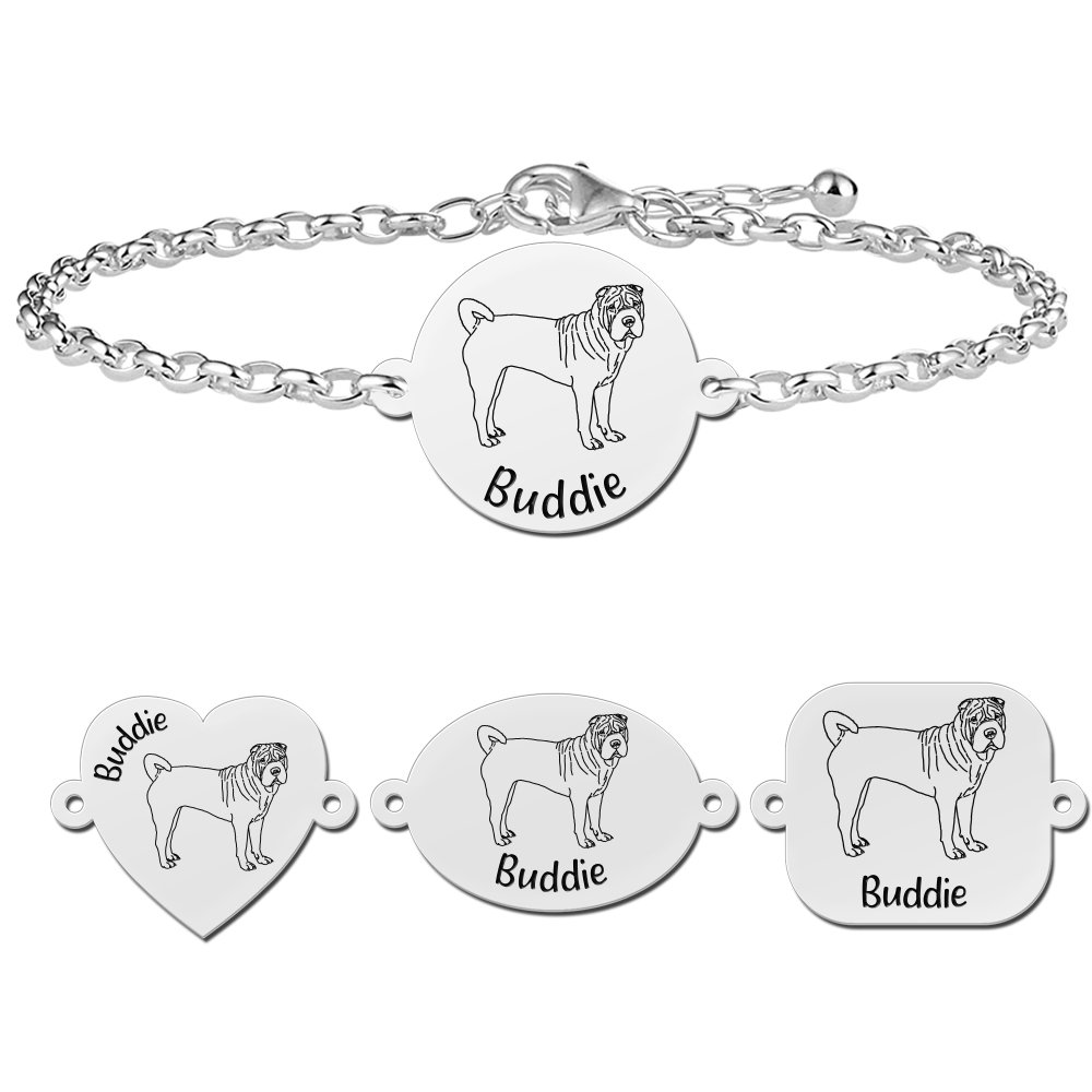 Zilveren honden armband Sharpei - Names4ever