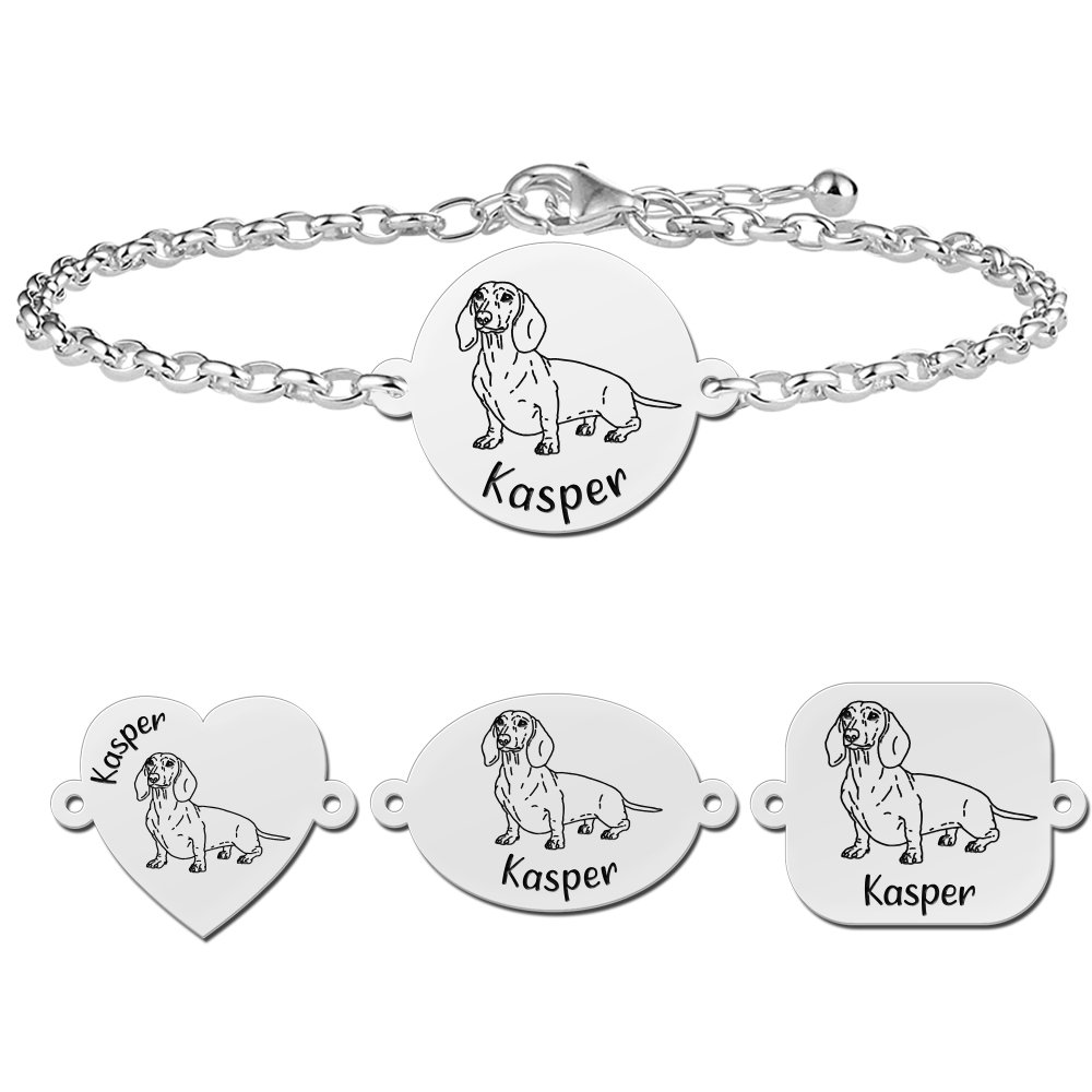 Zilveren honden armband teckel - Names4ever