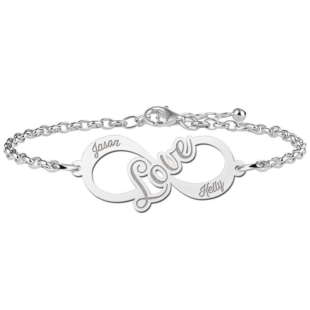 Names4ever Love Infinity Armband van Zilver - Graveer Sieraad