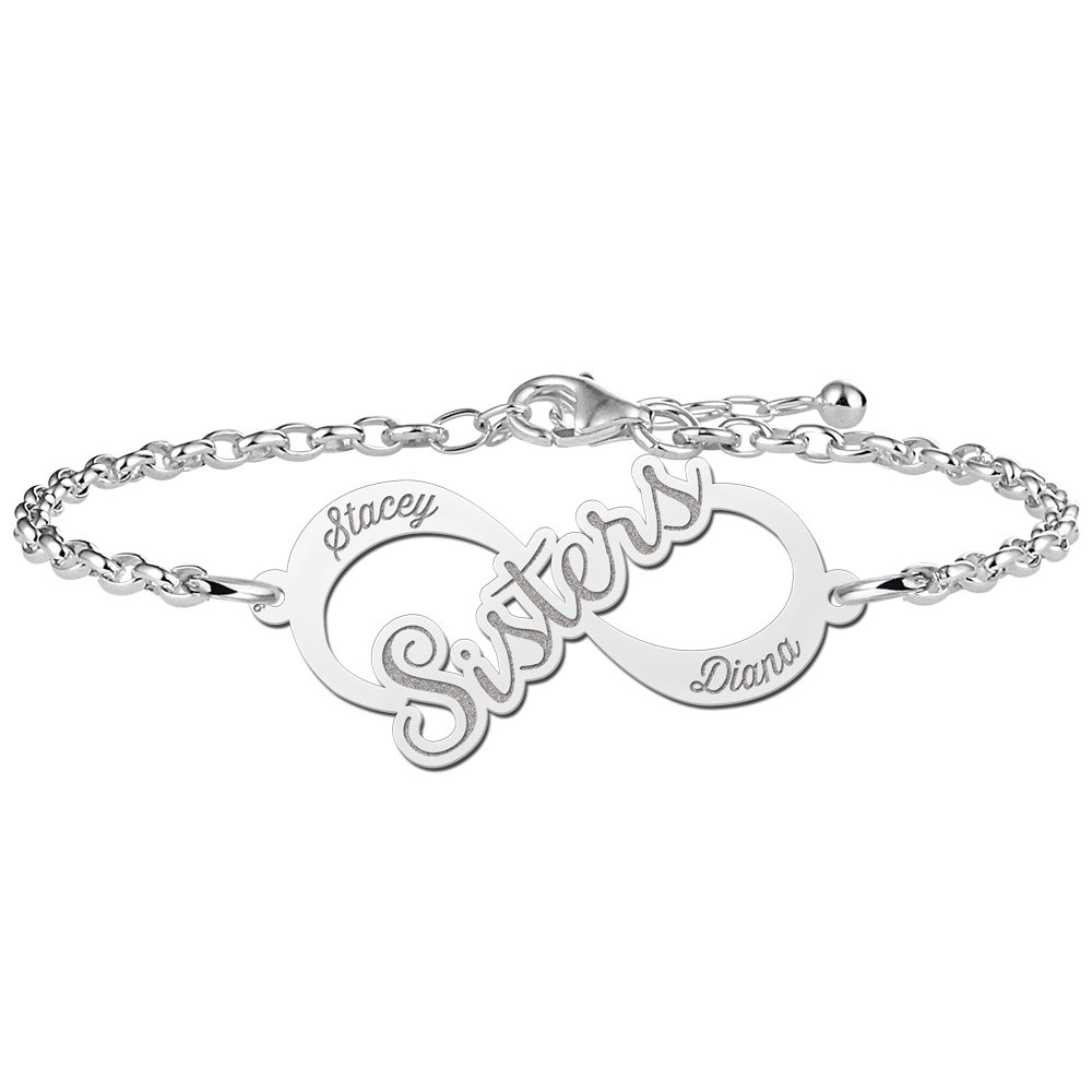 Names4ever Sisters Infinity Armband van Zilver - Graveer Sieraad