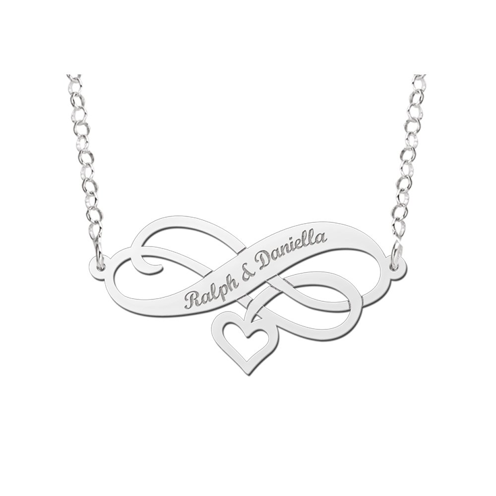 Zilveren Infinity ketting met hart en gravure - Names4ever