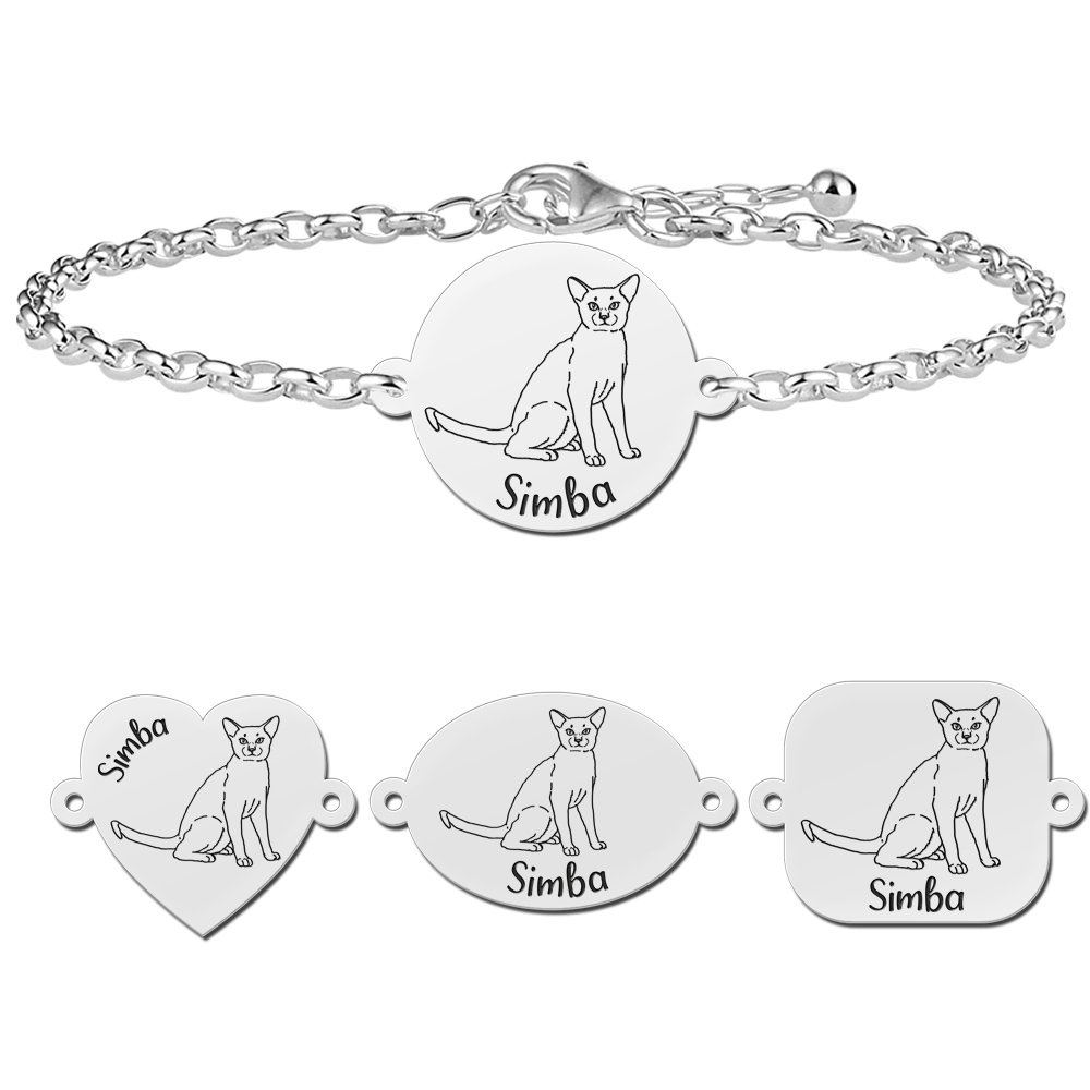 Zilveren ketting met kattenarmband Abessijn - Names4ever