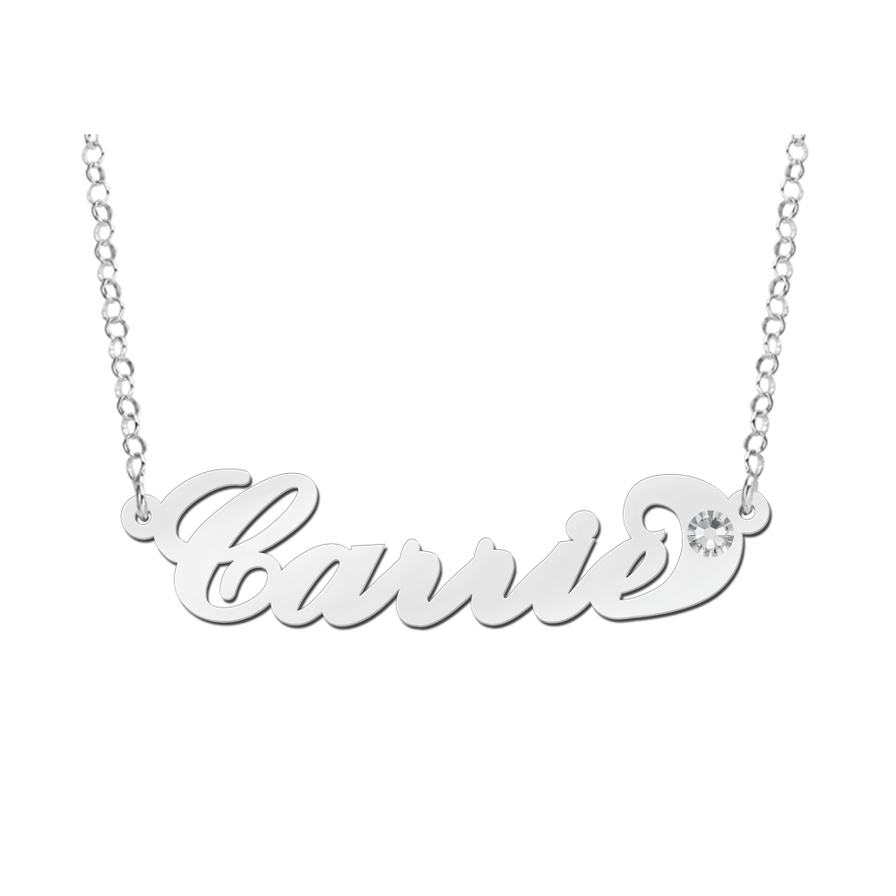 Names4ever Carrie Stijl Zilveren Naamketting + Zirkonia