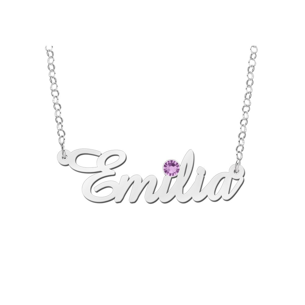 Names4ever Zilveren Naamketting met Geboortesteen Emilia