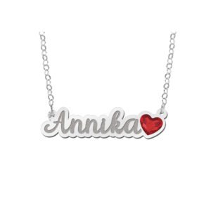 Zilveren naamketting met hartjes steen model Annika - Names4ever