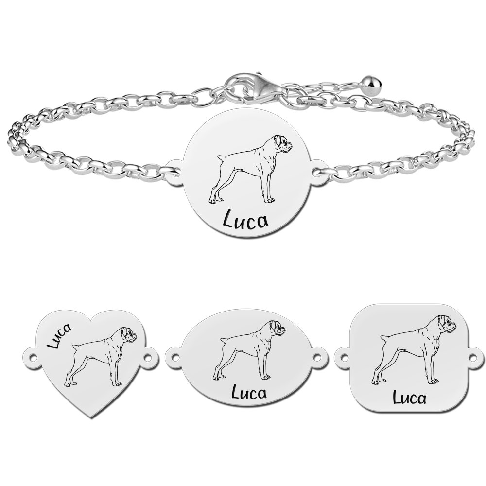 Zilveren personaliseerde honden armband Boxer - Names4ever