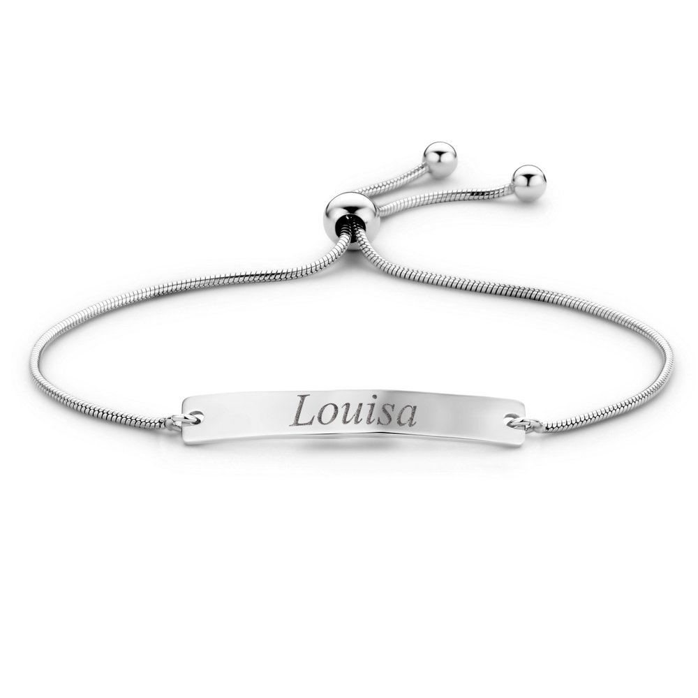 Names4ever Zilveren Langwerpige Graveerarmband met Naam