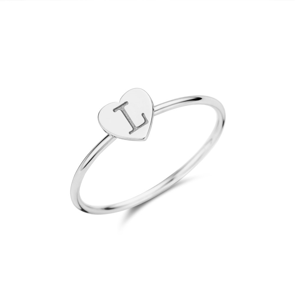 Valentijnsdag Sieraden | Zilveren Ring met Hartje en Initiaal