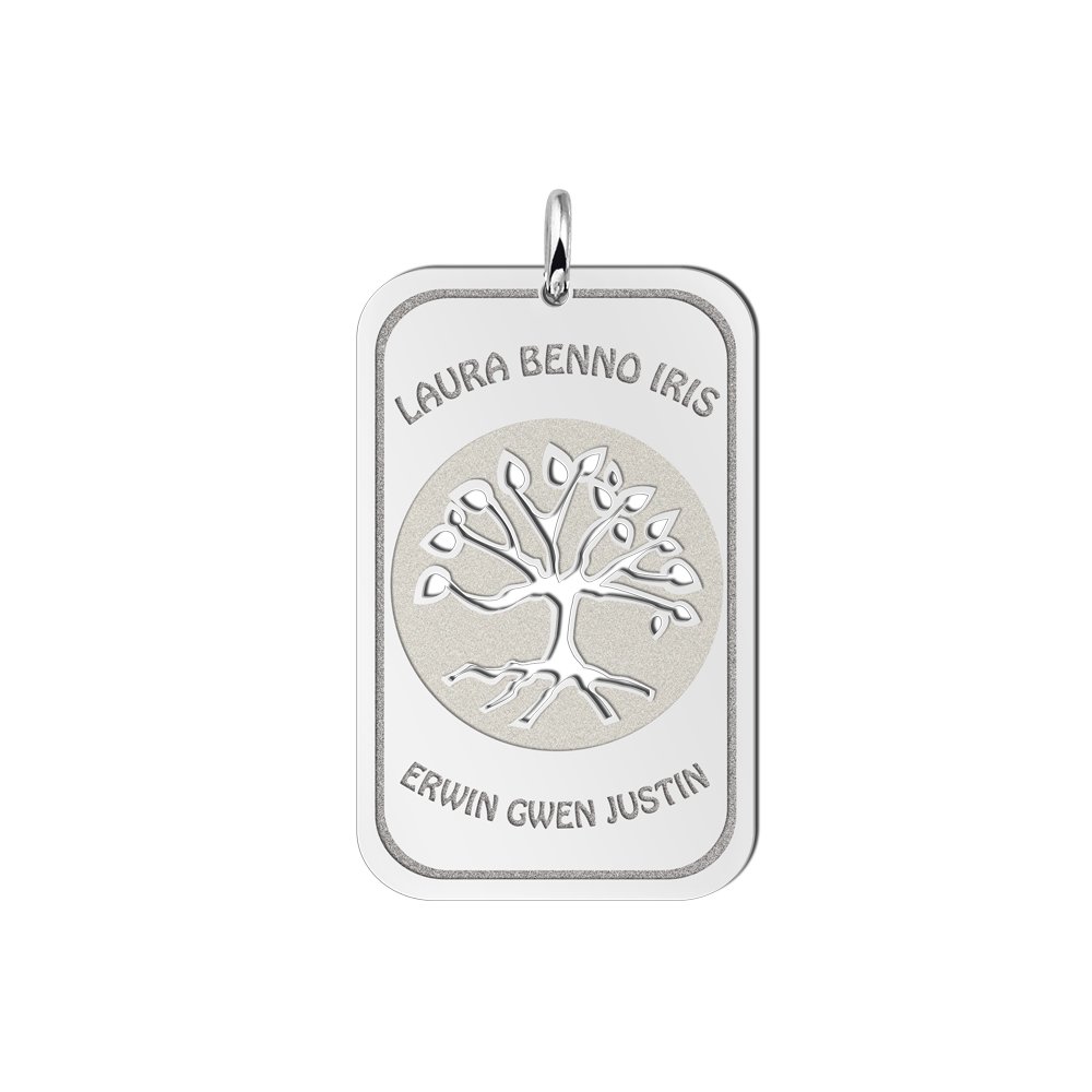 Names4ever Tree of Life Dog Tag Hanger van Zilver + Graveer Tekst